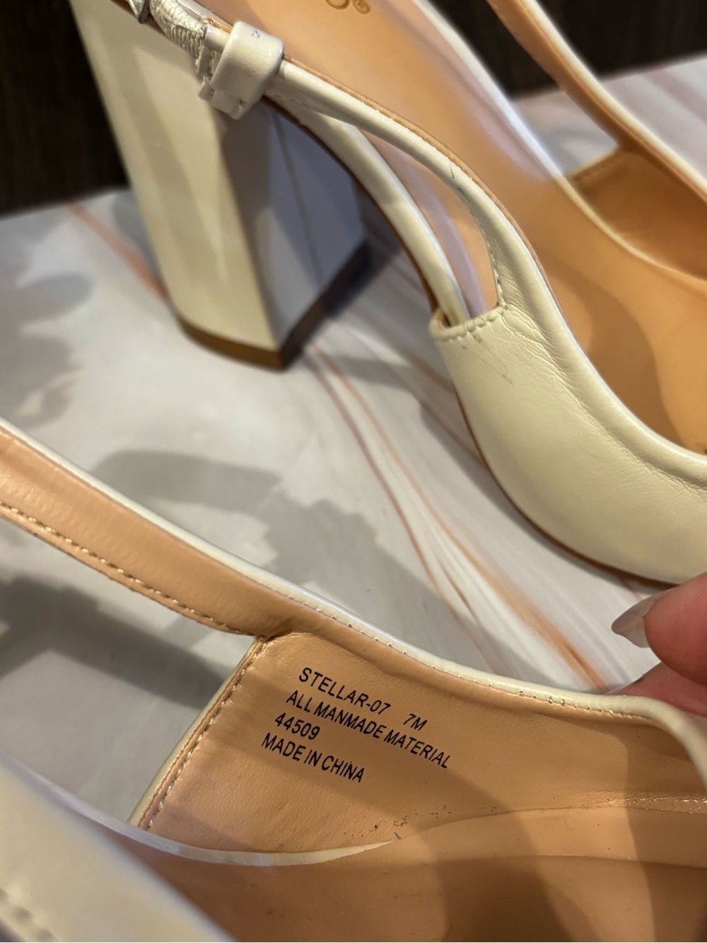 BAMBOO Cream Pointed Slingback Block Heels - Picture 5 of 7